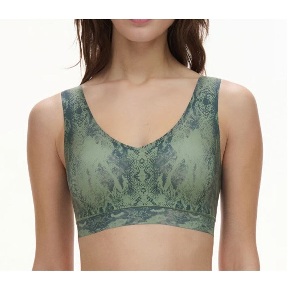 Chantelle Softstretch Padded V-Neck Bra Top Size XS Green Python Snake Print - Picture 3 of 6
